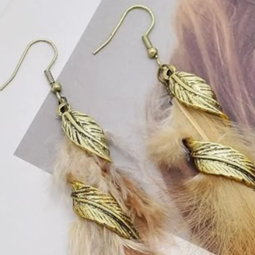 Anthro Long Tassel Feather Drop Earrings